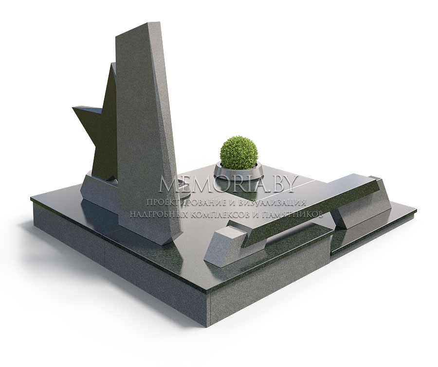Мемориальный надгробный комплекс из гранита для военного. Памятник из гранита в форме звезды.